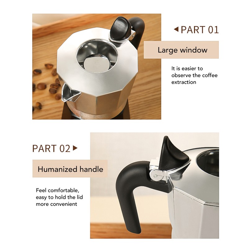 Moka Pot with Double Valve 150ML octagonal Aluminum Moka Stovetop