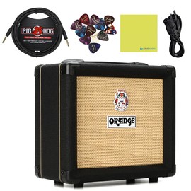 Orange Amps Crush 12-12W 1x6 Guitar Combo Amp Black Bundle w/Pig Hog Black Woven Instrument Cable, Power Supply AC Adapter, 12x Fender Picks & Liquid Audio Polishing Cloth