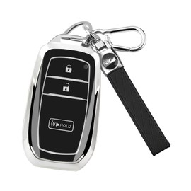 MILD EAST Key Fob Cover for Toyota with Keychain, Soft TPU Key Shell Case for 2022-2025 4runner Prius Corolla Cross Hatchback Tundra Sequoia LE XLE, 3 Button (Silver/Black)