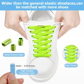 Puzeam 2 Pairs Elastic Laces - No Tie Shoelaces for Kids, Adults Trainers Shoes Neon green 120