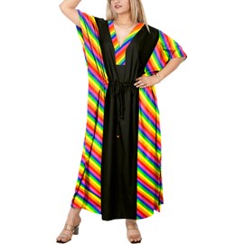 LA LEELA Women's African Beach Maxi Plus Size Caftan Casual Long Slit Dress Loungewear Dashiki Dresses for Women 2X-3X Stripes, Black, Stripes Black, 2X-3X