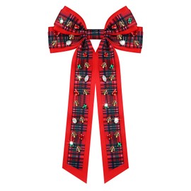 Christmas Hair Bows Large Red Plaid Christmas Charm Jewels Hair Bow Clips for Girls Women Barrettes Winter Holiday Hair Bows Barrettes Accessories (red plaid Christmas bow C)