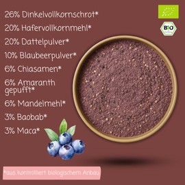 süssundclever.de® Organic Smoothie Bowl "Blueberry-Morning" | 500 g | with Blueberries, Maca & Baobab | Vegan | Ready Mix | No Added Sugar or Flavours | Breakfast | 20 Serving of 50 g