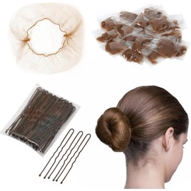 Kit de 90 Piezas, Redes para Cabello y Horquillas Invisibles, Café Red para ballet y red para cabello cocina con malla elástica para chongo, danza, enfermería, pelucas y uso diario