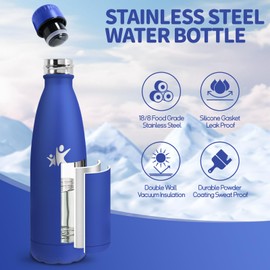 Motswedi Stainless Steel Water Bottle, 0.5 L 18/8 Stainless Steel, Children's Drinking Bottle, BPA-Free, Double Walled Thermos Flask, Water Bottle for Outdoor, Yoga, Children, School, Fitness, Navy