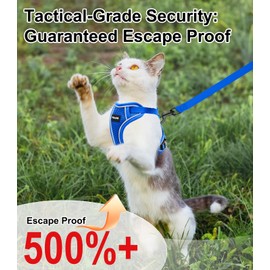 Kaazylab Cat Harness and Leash for Walking, Escape Proof, Adjustable, Comfortable Soft Vest, Easy to Wear Kitten Harness with Reflective Strip for Outdoor Travel, Gem Blue, M
