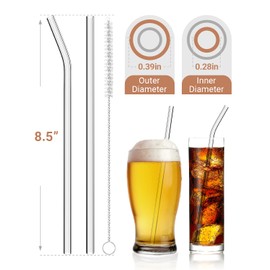 Foogwee® 20 Packs Reusable Glass Straws Set, 8.5'' x 10mm Clear Drinking Straws for Smoothies, Shakes, Coffee, Juice, Sodas, Milk, Tea, Cocktails (8 Straight Straws + 8 Bent Straws + 4 Cleaning Brush)