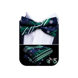 Barry.Wang - Gemelos cuadrados de bolsillo para hombre, con pajarita preatada para Navidad, festividades, festividades, día festivo, Navidad, corbatas, Copo de nieve azul verde blanco, Talla única