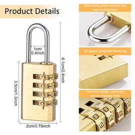 Combination Lock Small, Pack of 2 Padlock Numbers Gold Lock with Combination Code Mini Suitcase Lock Combination Lock 4 Digit Combination Locks Weatherproof for Door Suitcase Locker
