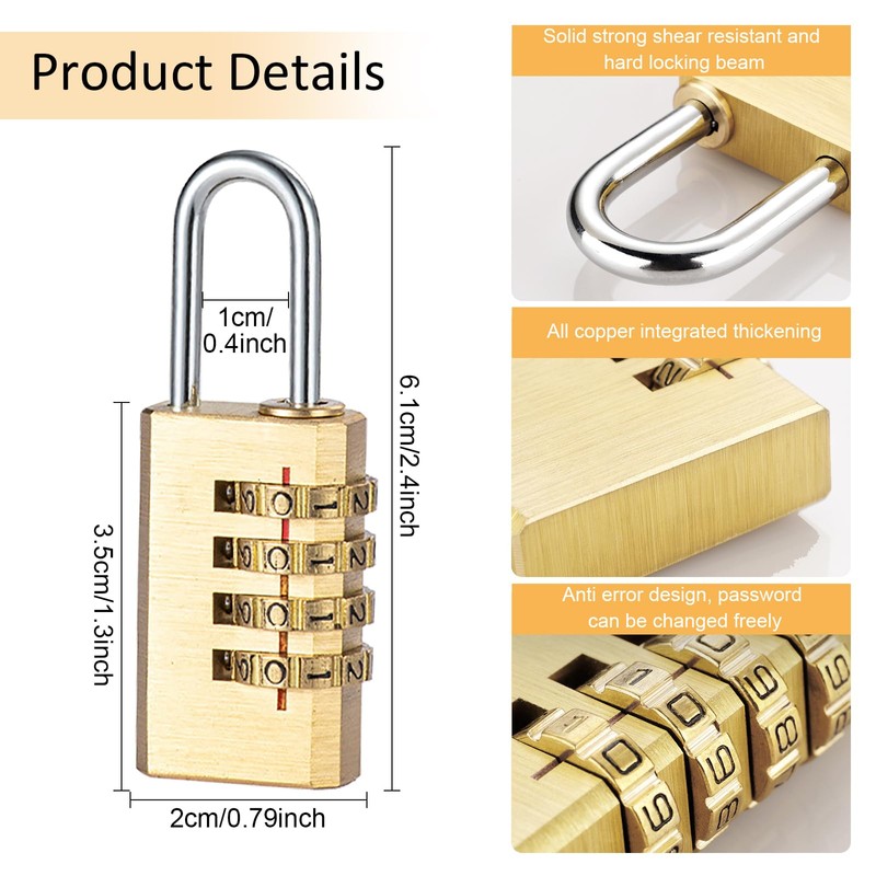 Combination Lock Small, Pack of 2 Padlock Numbers Gold Lock