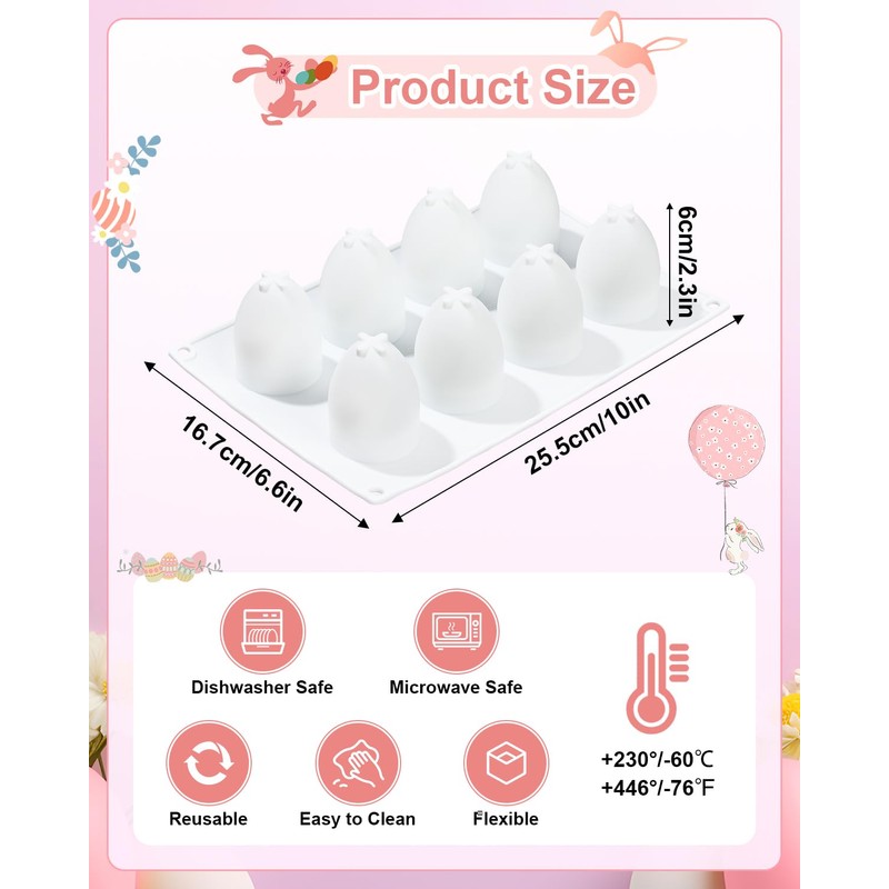 Liobelon Silicone Egg Molds - 8-Cavity Easter Egg Shaped Mold