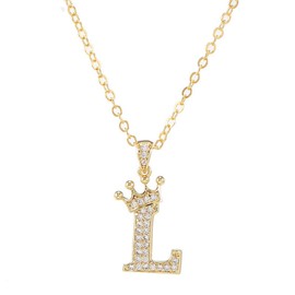 Letter A-Z pendant necklace Crown letter pendant Charming initials chain necklace, inlaid crystal letter necklace -crown-L