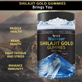 Quepersuo Shilajit Gummies, Himalayan Gummie, Rich in Ashwagandha Gaulshura Gokshura Ginseng Fulvic Acid 85 Micronutrients, for Men and Women, Non-GMO 100% Natural Organic 60 Gummies
