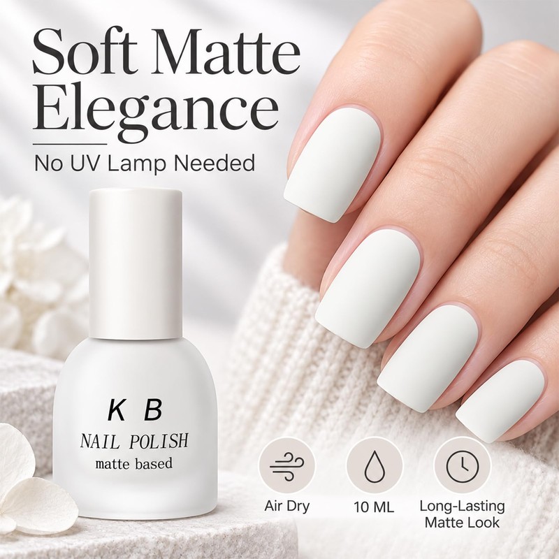 10 mL Matte White Nail Polish, Air Dry, No UV