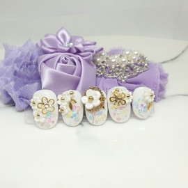 Blooming Flower Handmade Nail Tips - Long Ballerina / 활짝핀꽃 수제네일팁 - 롱발레리나