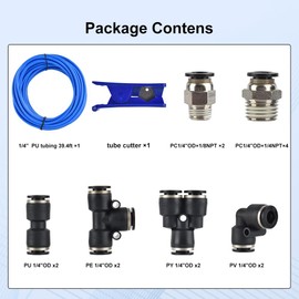 Air Line Tubing Kit, CNAODUN 1/4 inch OD 1/6 ID 39.4ft/12 Meter Blue Pneumatic Tubing PU Air hose Pipe Tube Kit for Air Line or Fluid Transfer