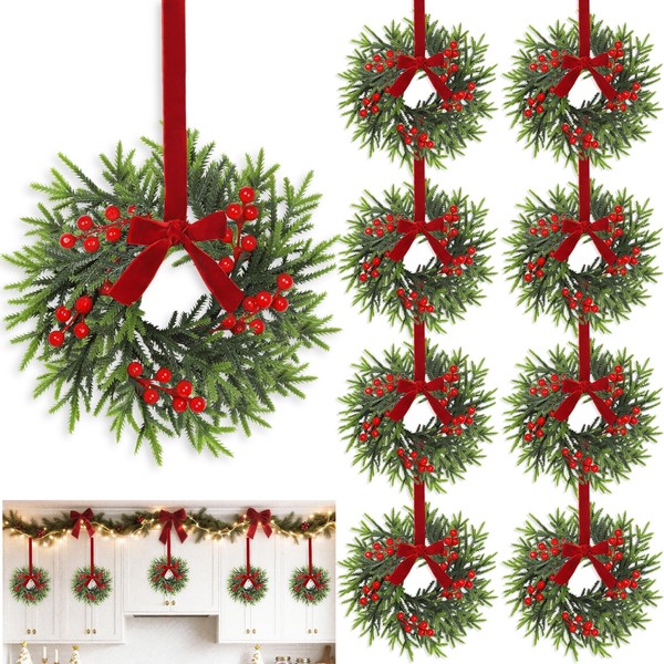 12 Pcs 11”Mini Christmas Cabinets Wreaths for Kitchen, Small Artificial