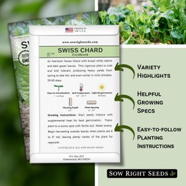 Sow Right Seeds Sow Right Seeds - Fordhook Swiss Chard Seed for Planting - Non-GMO Heirloom Packet with Instructions to Plant and Grow an Outdoor Home Vegetable Garden - Nutritious, Flavorful - Great Gift (1)