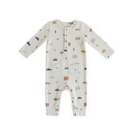 PEHR Henley Patch Pocket Romper, Rush Hour | 100% Organic Cotton, Baby Boy Romper with Brass Snap Closures and Front Pockets (Rush Hour, 18-24 months)