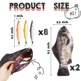 Outus 2 Pcs Fish Shaped Pencil Case Interesting Fish Pen Bag Funny Pencil Pouch Coin Purse with Padded Thick Foam Lining and 8 Pcs Cute Fish Pens for Office Home(Black,Classical)