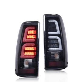 G-PLUS LED Tube Tail Lights Assembly w/light Bar Pair Fit For Chevy Silverado 1500 2500 & HD 1999-2002/Fit GMC Sierra 1500 2500 & HD 1999-2006 Rear Lamps, Smoke Lens Black Housing Luces Traseras