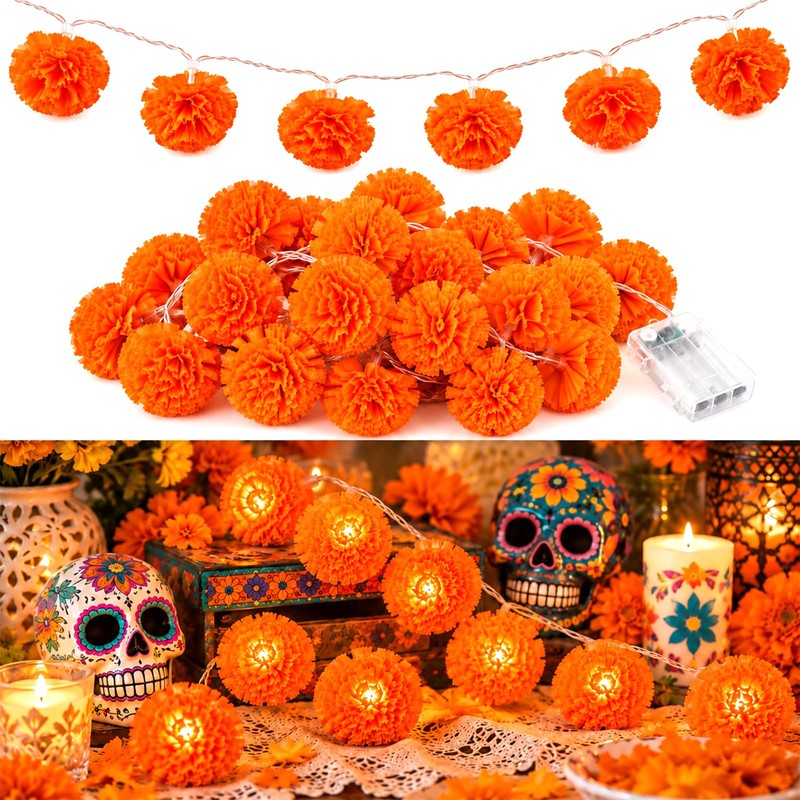 Guirnalda LED de Flores de Cempasúchil 4.5m 30 Luces, 8