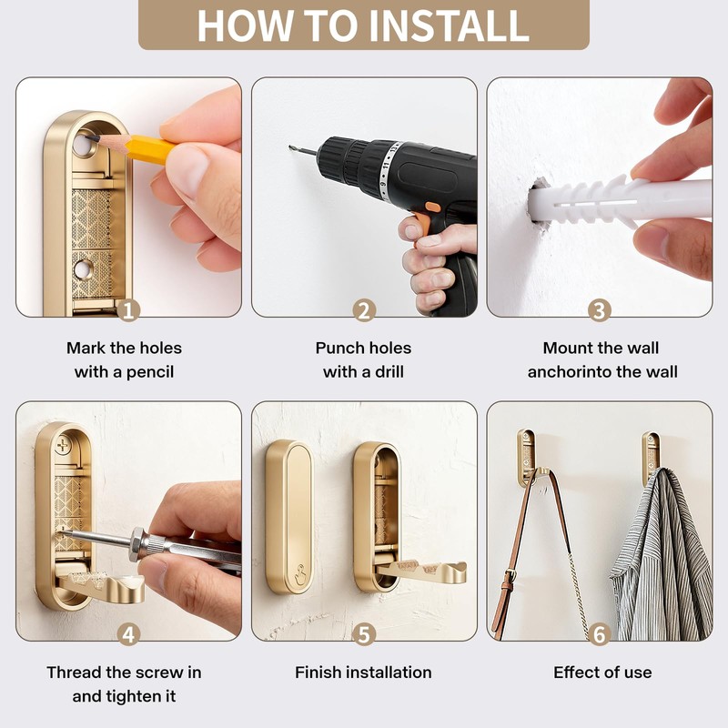 Ruiziiz Folding Coat Hooks, Zinc Alloy Foldable Gold Wall Hooks
