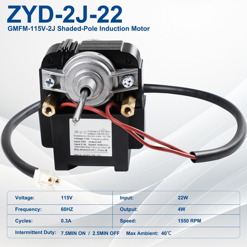 ZYD-2J-22 Refrigerator Refrigeration Fan Motor 115V 60Hz Input 22W Output