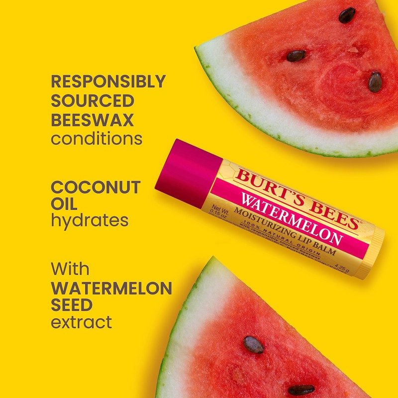 Burt's Bees 100% Natural Origin Moisturising Lip Balm, Watermelon, 4