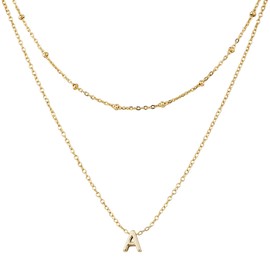 1pcs Initial Letter Necklace & 1pcs Short Chain, Fashion Gold-Plated Alphabet Necklace Layered Initial Necklaces Tiny Pendant Charm Choker Necklace for Women Jewelry (M)