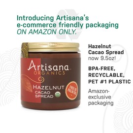 Artisana Organics Hazelnut Cacao Spread, 9.5 oz | USDA Organic, No Palm Oil, Sweetened with Coconut Sugar