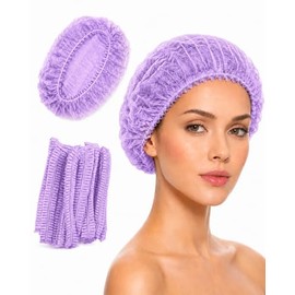 Gorros desechables de 21 pulgadas para el cabello, 100 unidades, gorro elástico antipolvo para servicio de alimentos, gorro de cocina para mujer (morado)