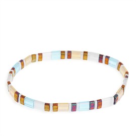 Sonateomber Tila Flat Beaded Stretch Bracelets for Women, Trendy Stackable Light Blue Brown White Beige White Bracelet Beach Jewelry Gift