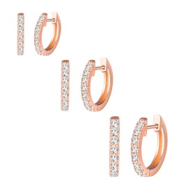 CONILOK 3 Pairs Cubic Zirconia Earrings Silver 925 Hoop Earrings Silver/Rose Gold/Gold Earrings Set 10, 12, 14 mm Women's Jewellery Earring Set Gifts for Women Girls Girlfriend Birthday Christmas Day