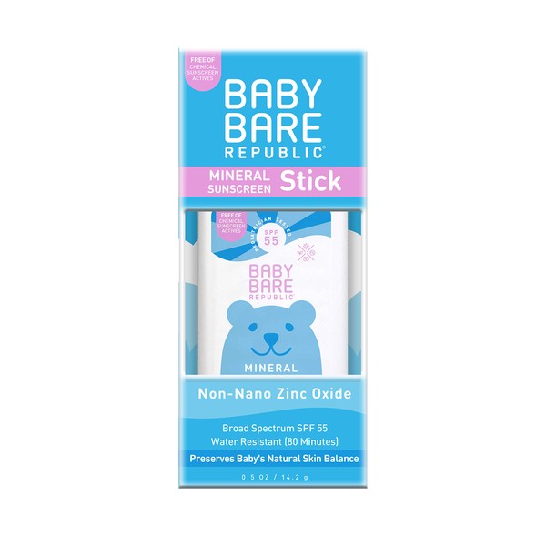 Bare Republic Baby Mineral Sunscreen SPF 55 Sunblock Stick, Preserves Baby's Natural Skin Balance, 0.5 Oz