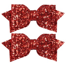 3in Glitter Christmas Red Sequin Cheer Bow Alligator Clip for Teens Girls