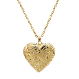 Azusa Sun Women Locket Necklace Stainless Steel Photo Lockets Statement Gift Valentines Heart Locket Necklace Jewelry - Gold1
