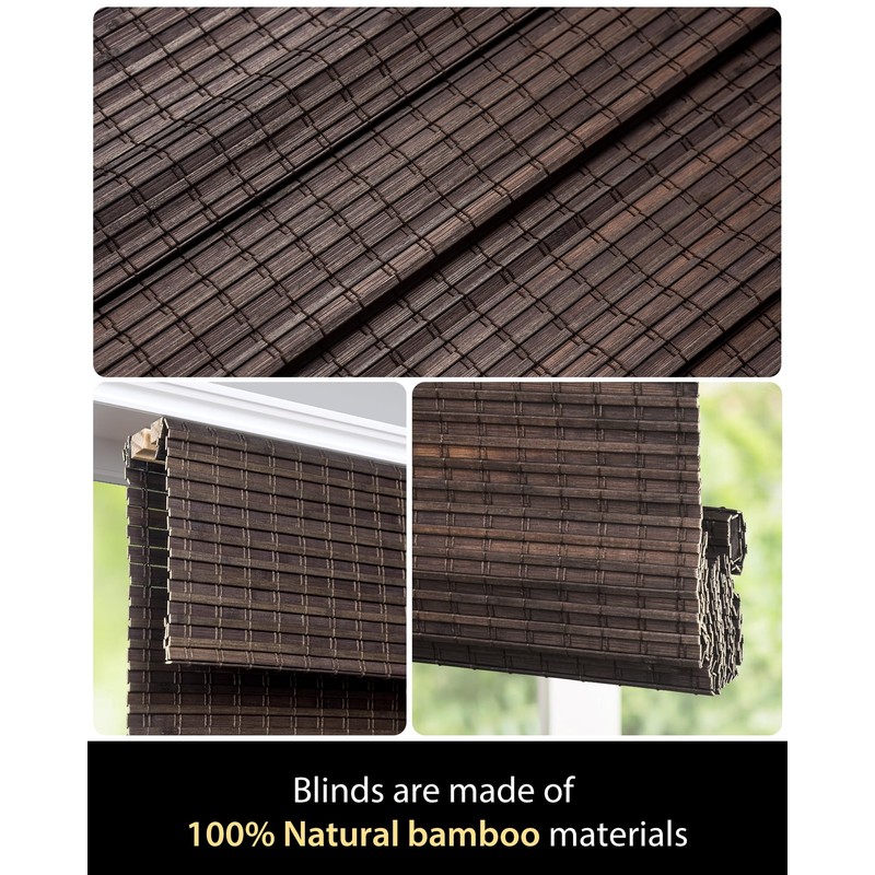 UNISHADES Cordless Bamboo Roman Shades for Windows, Size (26.5" W