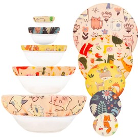 5 Pieces Beeswax Bowl Covers Reusable Beeswax Food Wrap Stretch Cloth Fabric Elastic Food Storage Covers Cotton Bread Bowl Covers