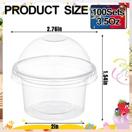 SiliFine 3.5 Oz-100 Sets Clear Plastic Cups with Dome Lids No Hole, PET Disposable Small Dessert Cups for Fruit Yogurt, Ice Cream, Pudding, Smoothie, Cupcake, Snack