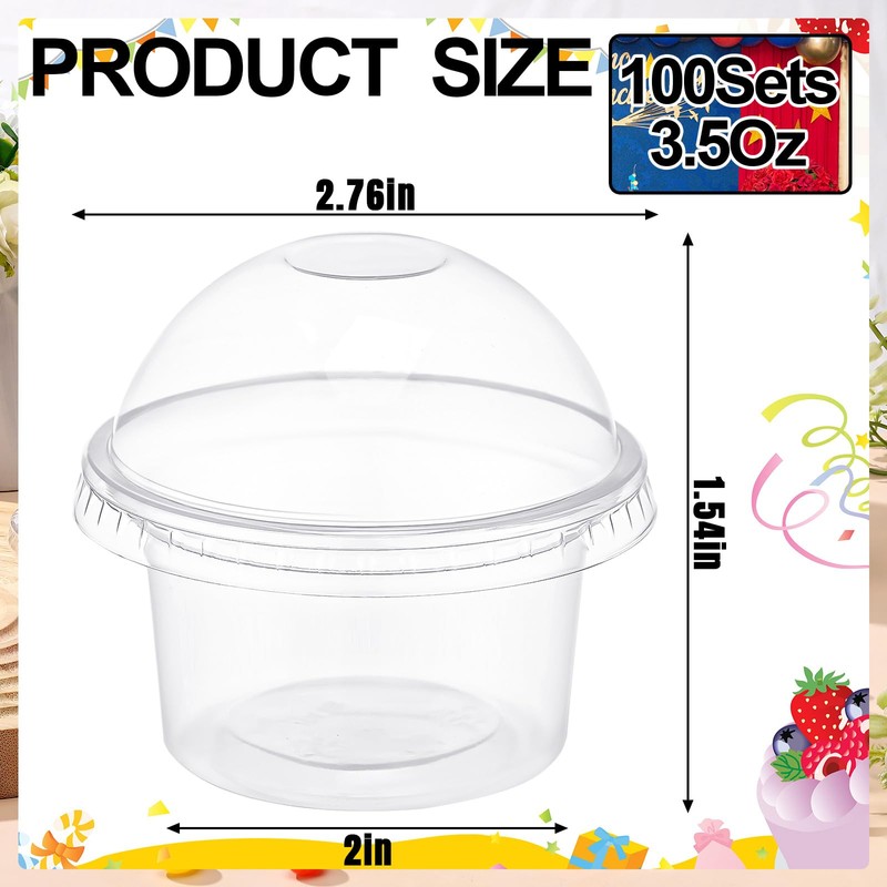 SiliFine 3.5 Oz-100 Sets Clear Plastic Cups with Dome Lids
