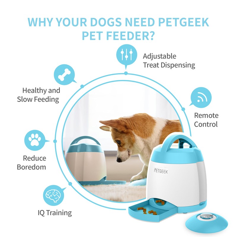 PETGEEK Automatic Dog Feeder/Treat Dispenser with Rechargeable Button Remote Control,