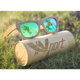 Ynport Mens/Womens Polarized Full Charcoal Bamboo Frame Classic Wooden Coated Sunglasses, vintage Eyewear, Floating Wayfarer