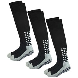 RATIVE Men's Grip Socks Knee High Soccer Anti Slip Non Slip Grip Pads for Football Basketball Sports Grips Socks(Medium, 3-Pairs-dot-black)