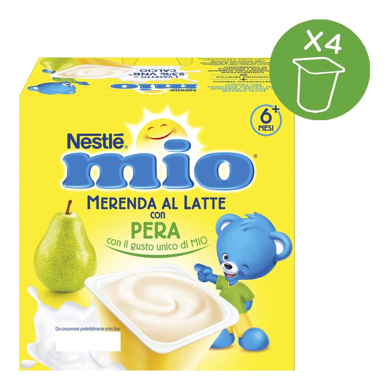 NESTLÉ MIO Merenda al Latte Pera, 4 Vasetti da 100g