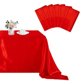B-COOL Red Satin Tablecloth: Party Tablecloth 6 Pack 57x120inch Rectangle Table Overlays for Summer Holiday Wedding Baby Shower Ceremony Table Decoration