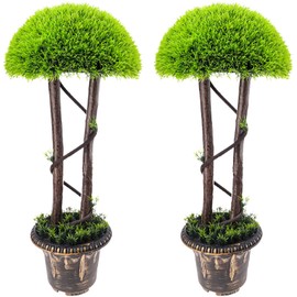 Funzhan 2pcs Artificial Cypress Topiary Ball Tree 31.5 Inch Outdoor Indoor Decoration Fake Greenery Plants Trees Mushroom Shaped Faux Pine Shrubs Bushes Boxwood Evergreen for Patio Porch Front Decor