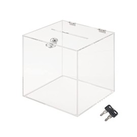 CiaoHER Acrylic Donation Box 6x6x6 inches, Ballot Suggestion Box Money Storage Container for Voting, Charity, Ballot, Contest, Suggestions (6" x 6" x 6")