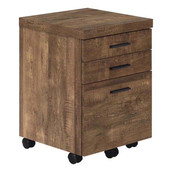 Monarch Specialties 7400, Rolling Mobile, Storage, Printer Stand, Office, Work, Laminate, Brown, Contemporary, Modern Filing Cabinet-3 Drawer Reclaimed Wood/Castors, 18.25" L x 17.75" W x 25.25" H