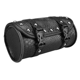 Motorcycle Tool Bag, Universal PU Leather Motorcycle Fork Bag Saddlebag Handlebar Bag Waterproof for Motorcycle Front Forks Sissy Bar Storage Bag with 2 Straps - Size: B-Black (21x11cm)